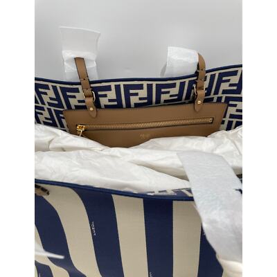 $1950 FENDI LARGE NAVY STRIPED FF LOGO REVERSIBLE TOTE BAG AUTH
