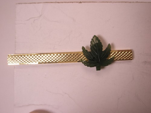 Genuine Green Jade Maple Leaf MODERN Tie Bar Clip