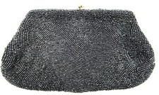 Vtg Walborg Black Beaded Evening Purse Clutch Made in Belgium by Hand