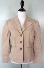 KENAR Beige Tan Brown 3 Button Career Work Blazer Coat Jacket Size 8 Medium