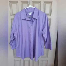 Lady Hathaway Buttondown Shirt Plus SzXXL/XXG Lavender Collar/Cuffs Cotton Blend