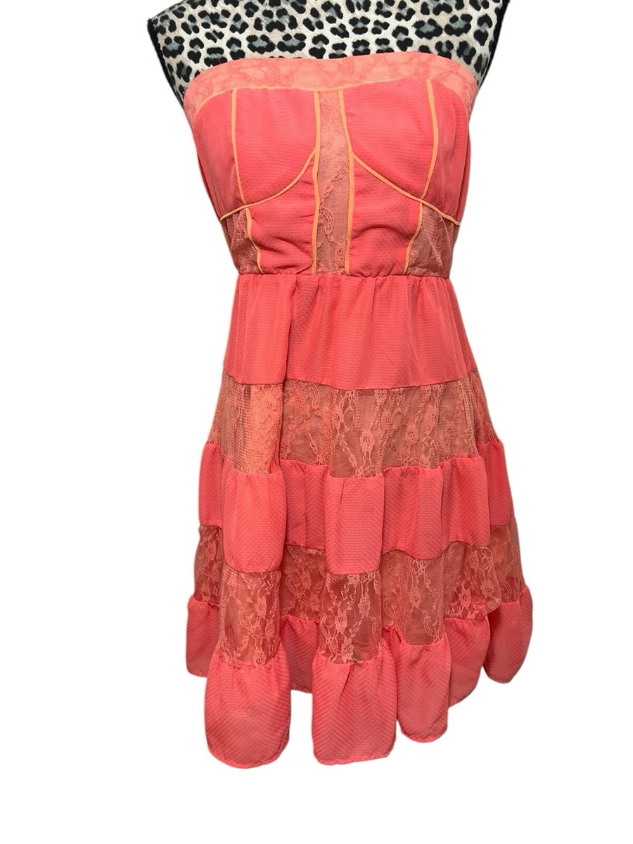 knee length dresses for ladies Nana Gotti Coral Strapless Sequin Dress