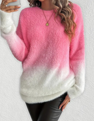 Rundhalspullover mit Farbverlauf mit flauschigem Stoff, elegant, Langarmpulli