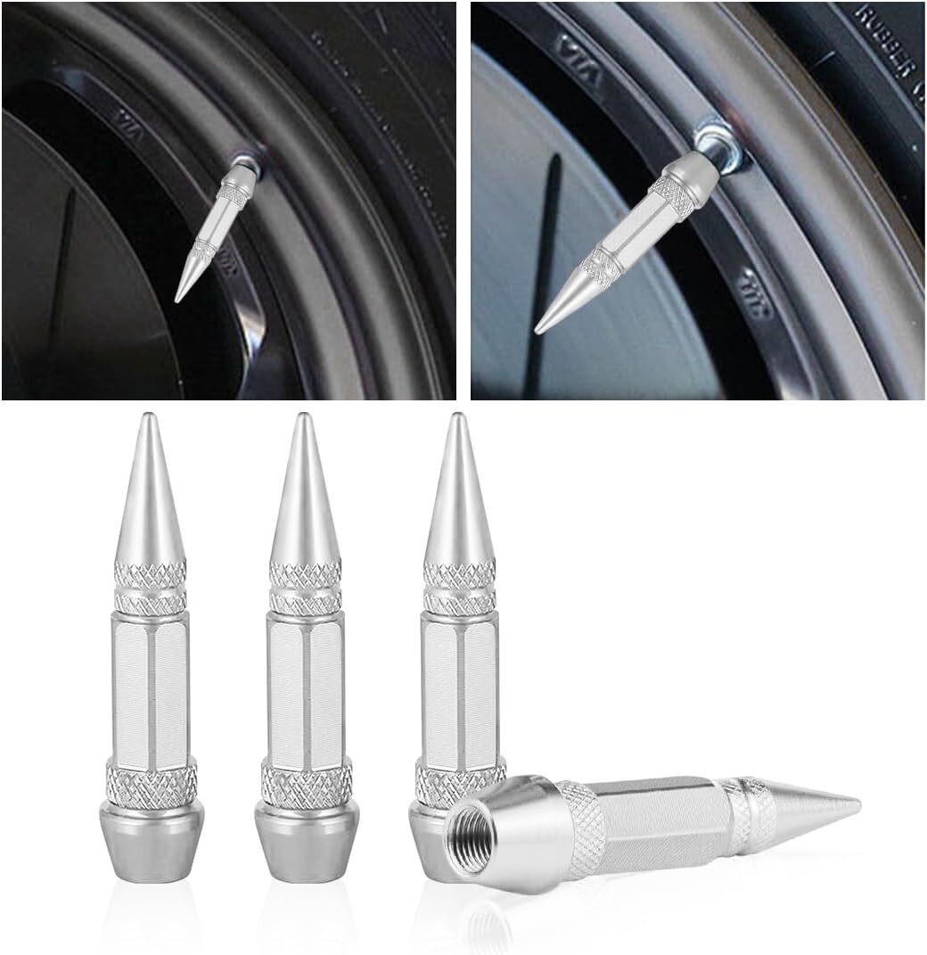 45mm Aluminum Spiked Car Tire Valve Caps - 4PCS Durable Wheel Stem Covers