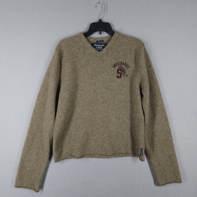 Vintage Abercrombie & Fitch Sweater Women XL Green Fuzzy Wool Blend Cropped Y2K