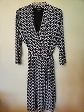 Liz Claiborne Career Large Black White Stretch Geometric  Faux Wrap Dress