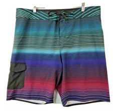Hang Ten Mens 38 Multicolor Striped Swim Trunks Board Shorts