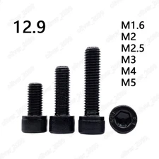 Black 12.9 Steel DIN912 Hex Socket Bolts Cap Head Screws M1.6 M2 M2.5 M3 M4 M5
