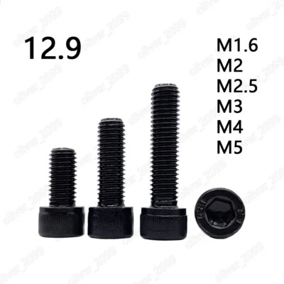 QUARKMRO Black 12.9 Steel DIN912 Hex Socket Bolts Cap Head Screws M1.6 M2 M2.5 M3 M4 M5