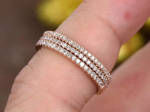 2Ct Round Cut Moissanite Wedding Stacking Band Ring 3 Set 14k Rose Gold Plated - Picture 2 of 2