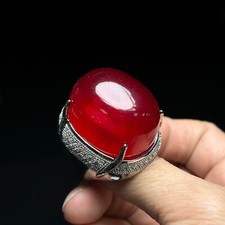 Certified Natural inlay ice red Burmese Jade Jadeite egg adjustable Amulet Rings