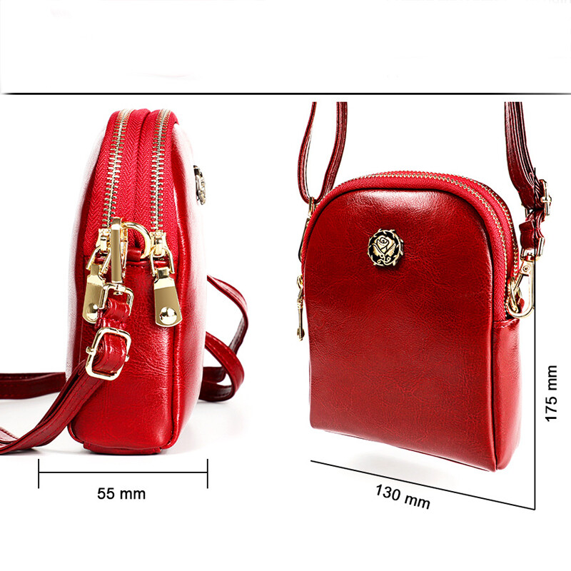 Genuine Leather Women's mini Crossbody Bag Vintage Shoulder Bag Double