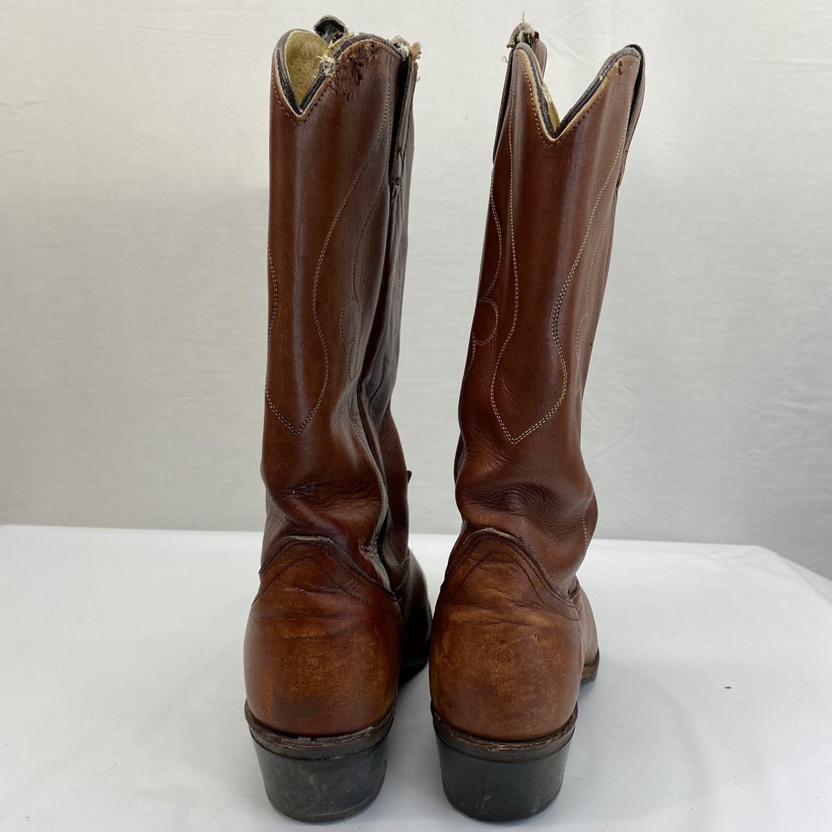 Vintage ACME Cowboy Boots Men 8 D Brown Leather Pointed Toe  display picture 1