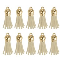 24Stk Leder Quasten SchlüSselanhäNger Charm Bulk(1.5 Zoll) Gelb Weiß/Gold Kappe