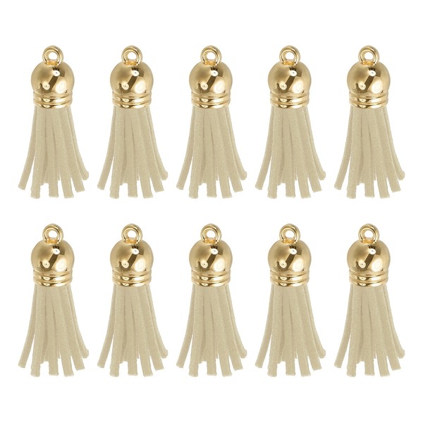 24Stk Leder Quasten SchlüSselanhäNger Charm Bulk(1.5 Zoll) Gelb Weiß/Gold Kappe-image
