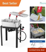58,000 BTU Outdoor Fish Fryer Aluminum 18 Qt. Deep Fryer with Baskets Lid