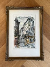 Aquarell Original Signiert Robert Le Berger, Café Hôtel rue de Venise aux Halles