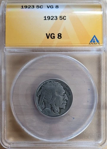 1923 Buffalo Nickel VG8 - 5C ANACS Certified - Very Good 8