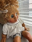 Vintage Wooden 16” Doll Naber Baby Blonde Green Eyes White Dress Yarn Cute — photo 3