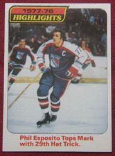 1978 Topps Hockey Highlights Hat Trick #2 -Phil Esposito - New York Rangers
