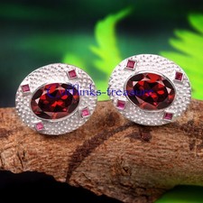 Natural Garnet  Ruby Gemstones with 925 Sterling Silver Cufflinks For Men's 25