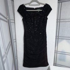 Lauren Ralph Lauren Evening Black Rouched Sequined Cocktail Dress - Size 2