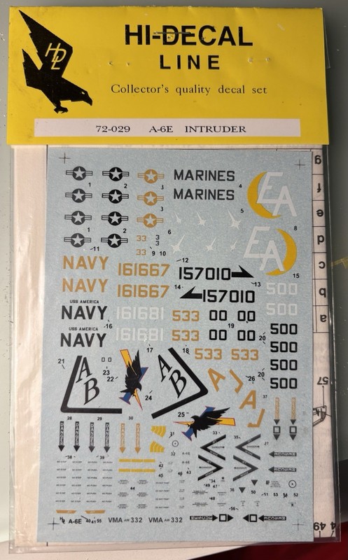 HI-DECAL LINE 72-029 1:72 Decal Sheet A-6E Intruder 