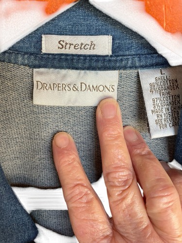 Draper’s & Damon’s Blue Denim Look Stretch Cotton Zip Up Jacket Pockets Coat - Picture 14 of 23