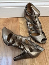 Sofft Women MetallicHigh Heels Sandals Strappy Open Toe Buckle Leather Size 8.5M