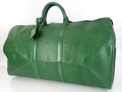Authentic LOUIS VUITTON Keepall 55 Green Epi Leather Duffel Bag #64726