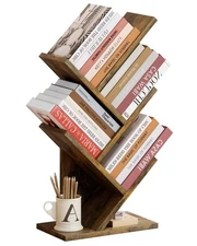 4 Tier Tree Bookshelf 4 Shelf Bookcase Modern Book Storage Free Standing Tree...