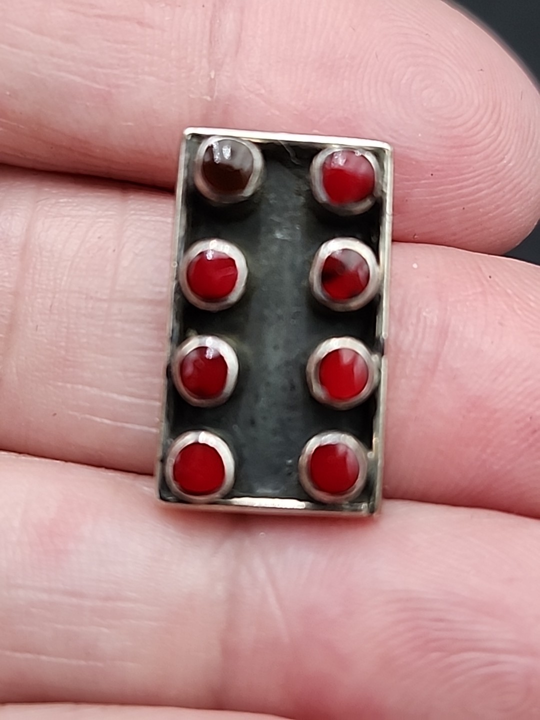 16 Garnet 925 Marked Silver Rectangular Grid Post… - image 8