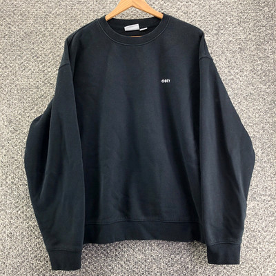 Obey Pullover Sweatshirt Black Mens Sz L Fleece Lined Crew Neck