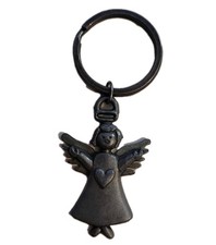 Vintage Guardian Angel Heart On Chest Pewter Metal Keychain Spread Arms Prayer