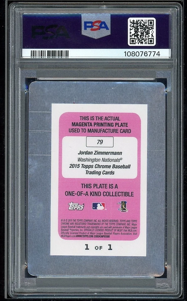 Jordan Zimmermann 2015 Topps cromo 1/1 placa de impresión magenta #79 PSA AUTÉNTICO Foto 2 de 2