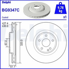 2x Bremsscheibe DELPHI BG9347C für Q30 QX30 INFINITI AWD