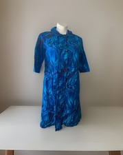 Vintage Styled by SAYBURY Housecoat Size L Button Up Blue Purple Swirl Design