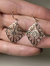 Solid 14K Yellow Gold Filigree Drop Earrings