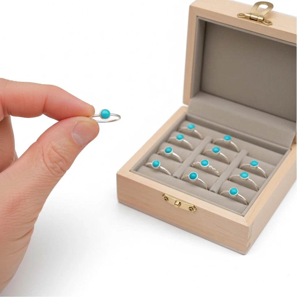 Handmade Turquoise December Birthstone Silver Minimalist Ring Christmas Gift For - Image 3 of 4