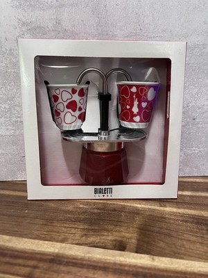 Bialetti Mini Express Set, Red Stovetop Coffee Espresso Maker, w/ 2Cups, Italy