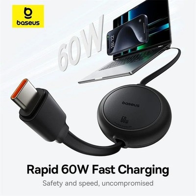 Baseus 60W Retractable USB-C Cable Fast Charging for iPhone 15/15 Plus/15 Pro Ma