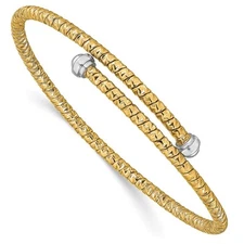 14k Two-tone Polished Diamond-Cut Flexible Bangle Bracelet
