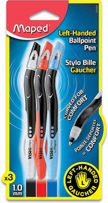 Left Handed Ballpoint Pens Quick Dry Ink Curved Barrel Ergonomic Grip 3 Pack