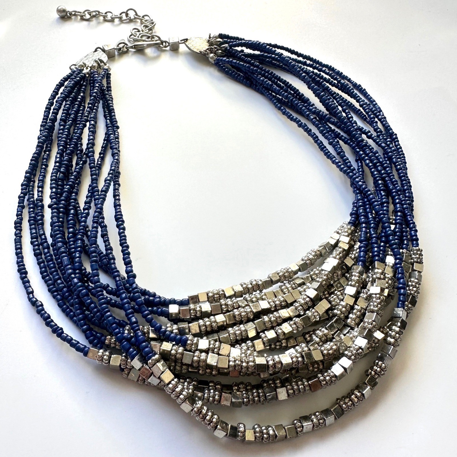 Chico's Blue Multi Strand Beaded Statement Bib Ne… - image 1