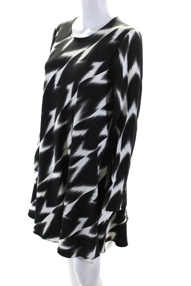 Rachel Zoe Womens Abstract Print Long Sleeves Shirt Dress Black White Size 12 - Image 2 of 4