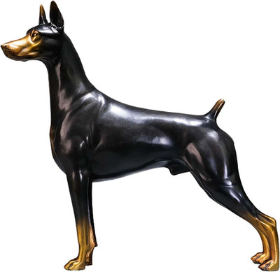 Bronze Doberman Dog Figurine Lifelike Standing Dobermann Statue Animal Sculpture