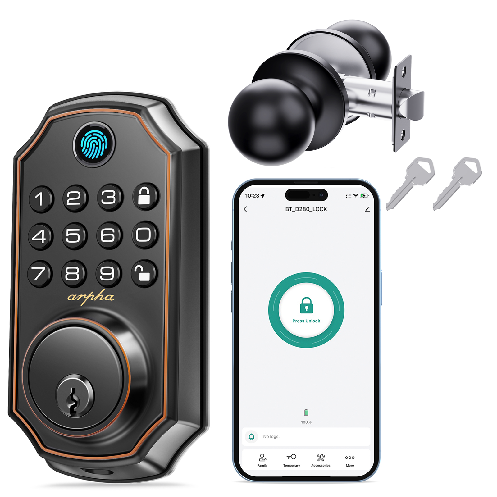 ARPHA Fingerprint Smart Door Lock Keypad Keyless Deadbolt Auto Lock APP+Handle-image