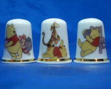 Birchcroft China Thimbles -- Set of Three -- Winnie the Pooh and Friends