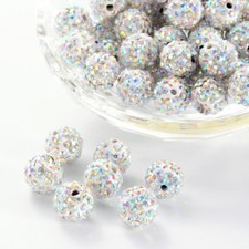 100Pcs Round Crystal AB Color Polymer Clay Rhinestone Pave Disco Ball Beads 10mm