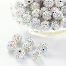 100Pcs Round Crystal AB Color Polymer Clay Rhinestone Pave Disco Ball Beads 10mm
